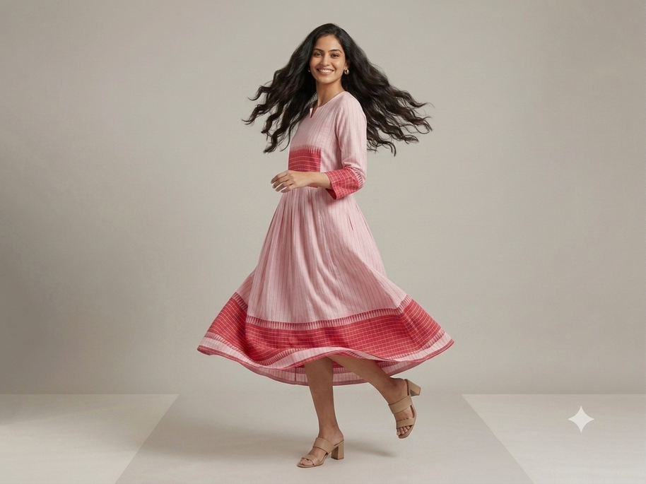 Light Pink Handloom Jamdani Cotton Dress