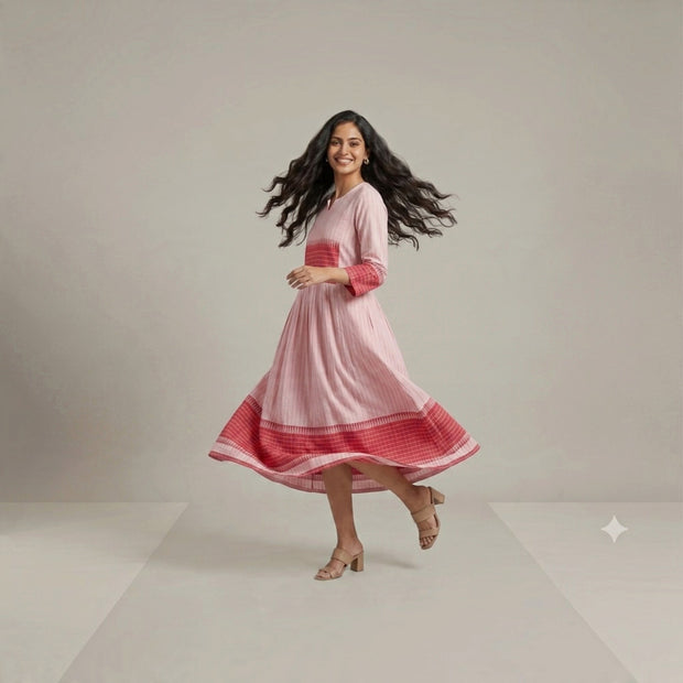 Light Pink Handloom Jamdani Cotton Dress