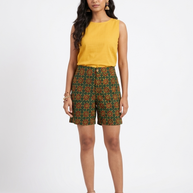 Green Ajrakh Handblock Cotton Shorts