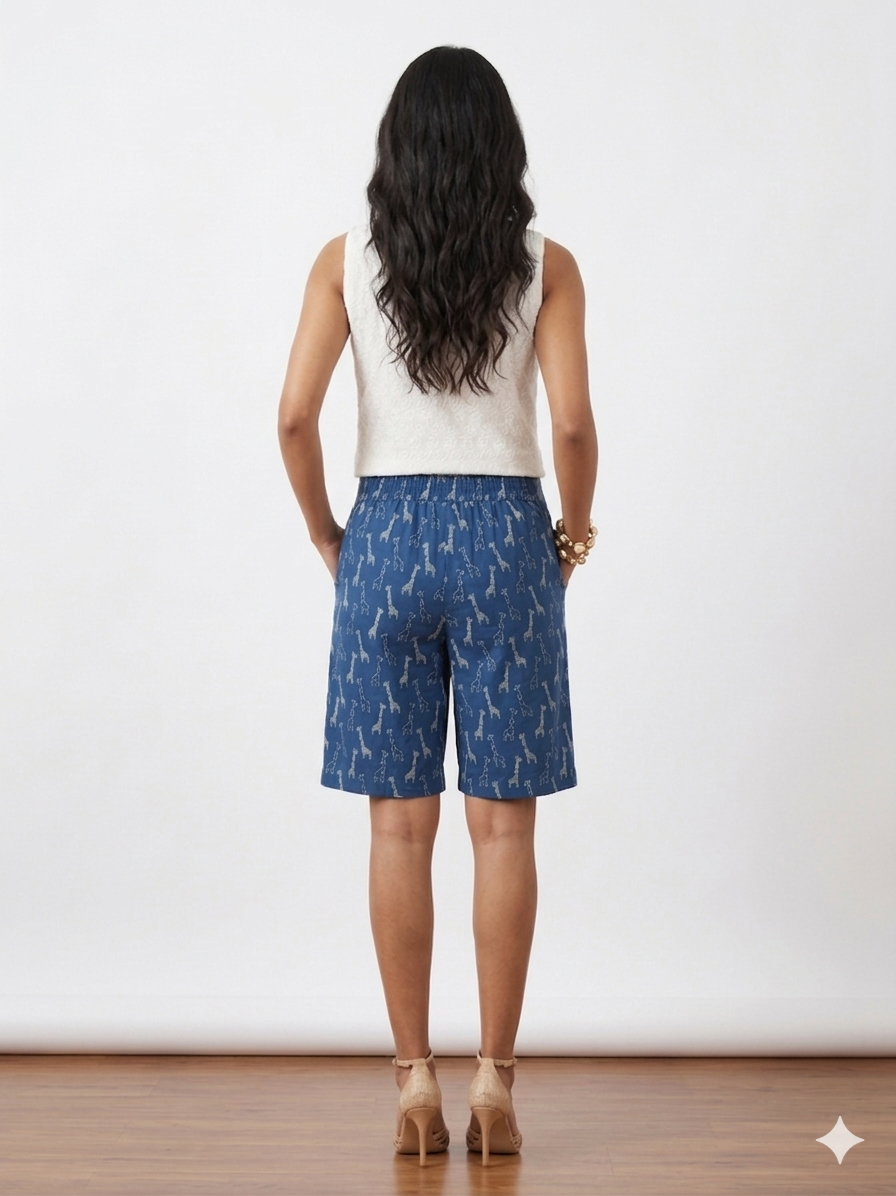 Blue Animal Cotton Shorts