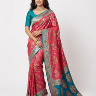 Pink Green Zari Work Silk Saree
