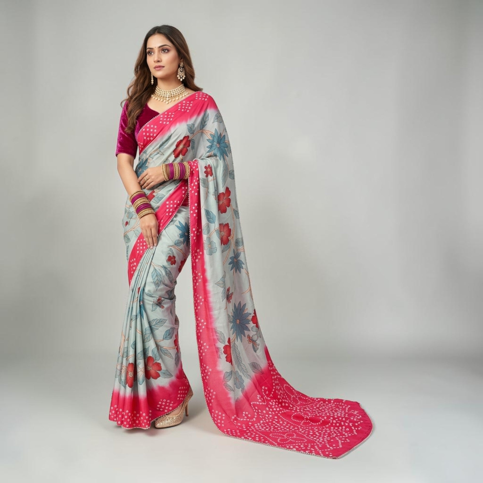 Green Kalmakari Makhmali Silk Saree