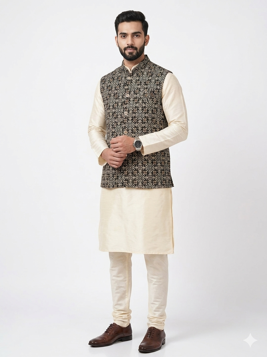 Black Ajrakh Silk Jacket