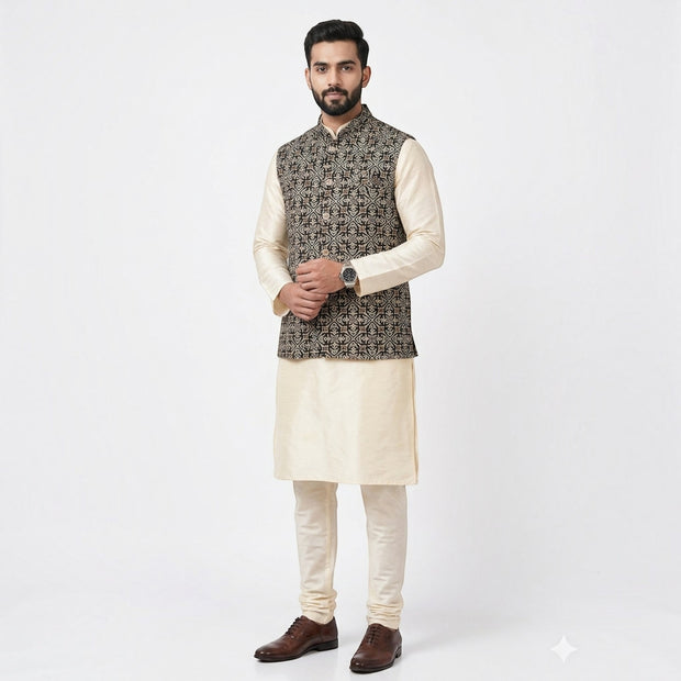 Black Ajrakh Silk Jacket