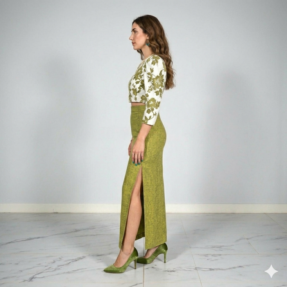 Green Handwoven Cotton Long Skirt