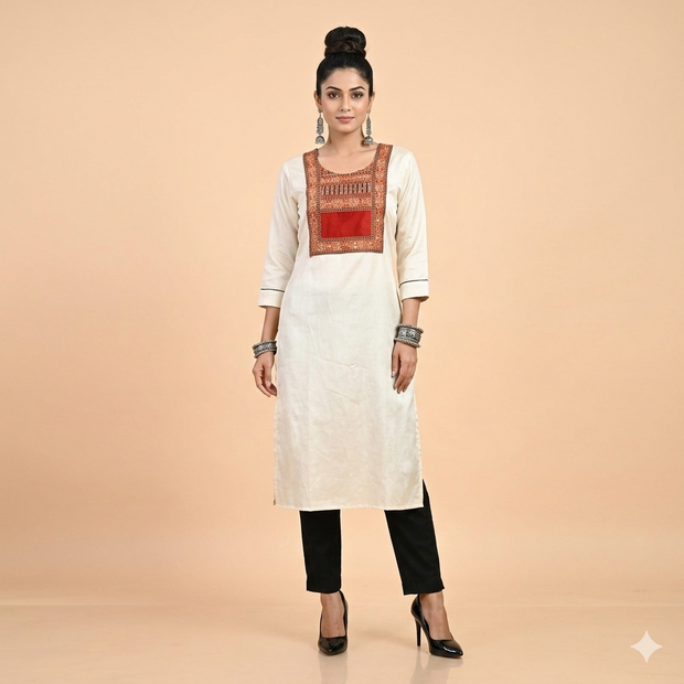 Cream Mashru Cotton Silk Kurta