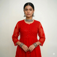 Red Chikankari Georgette Short Kurti