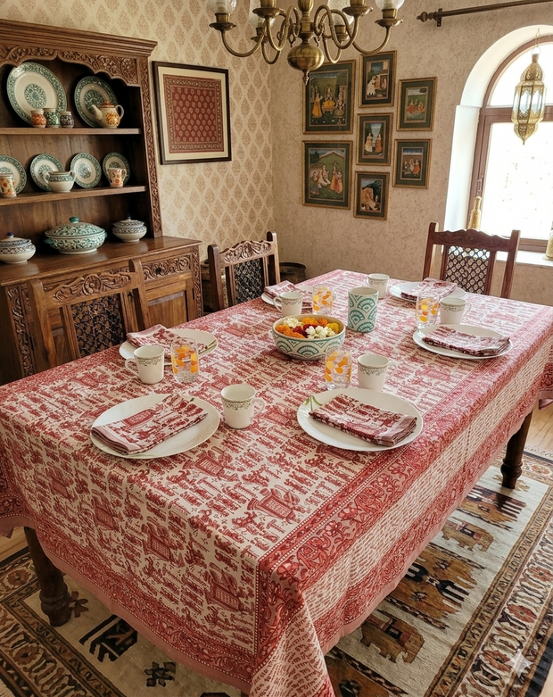 Handblock Print Cotton 6 Seater Rectangular Table Cover