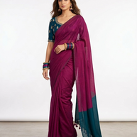 Purple Teal Handloom Cotton Saree