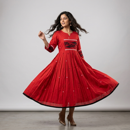 Red Black Jamdani Cotton Dress