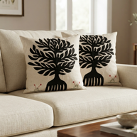Cream Applique Work Cushion Cover