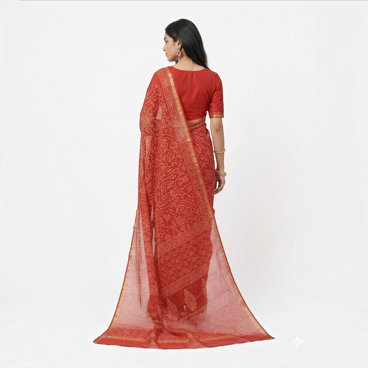 Red Tribal Handblock Kota Cotton Saree