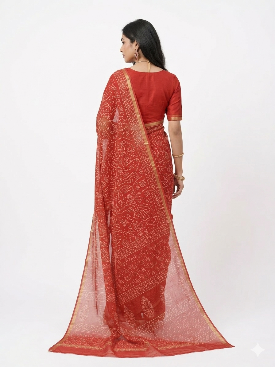 Red Tribal Handblock Kota Cotton Saree