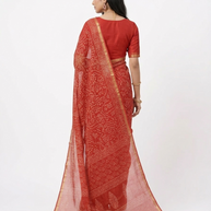 Red Tribal Handblock Kota Cotton Saree