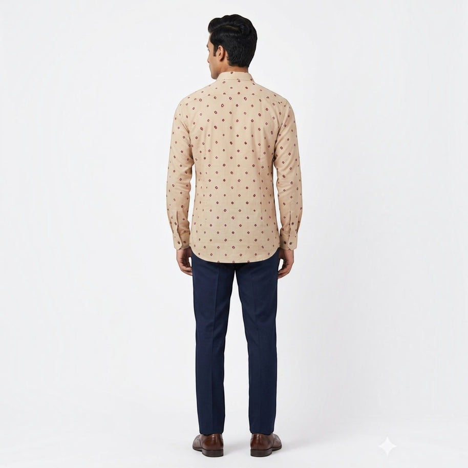 Cream Bandhani Cotton Shirt