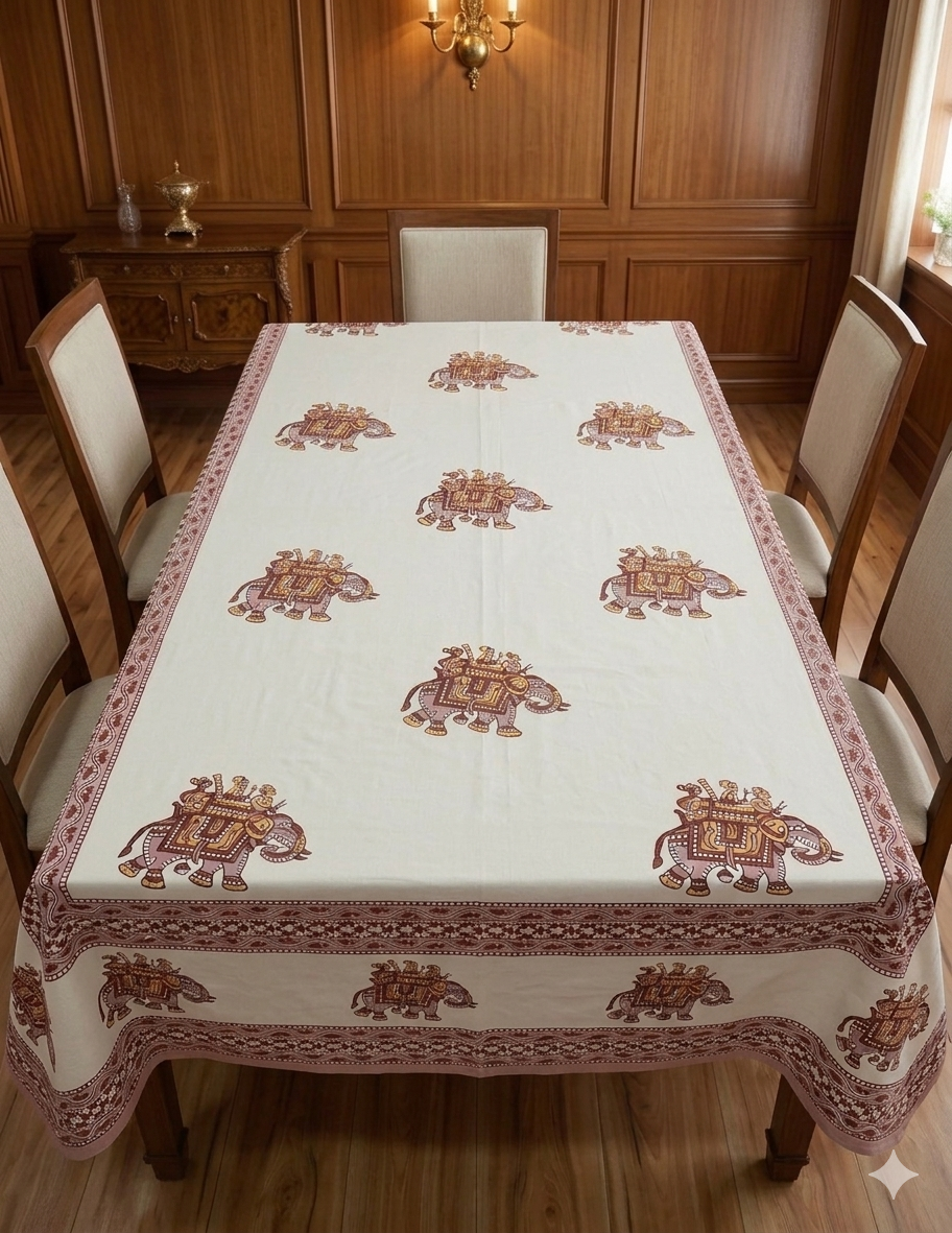 Handblock Print Cotton 6 Seater Rectangular Table Cover