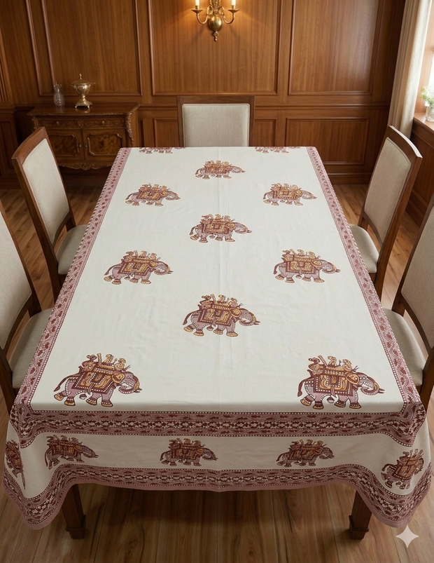 Handblock Print Cotton 6 Seater Rectangular Table Cover