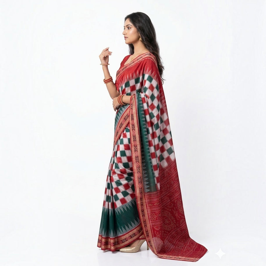 White Red Pasapali Handloom Saree