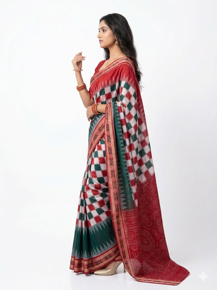 White Red Pasapali Handloom Saree
