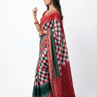 White Red Pasapali Handloom Saree