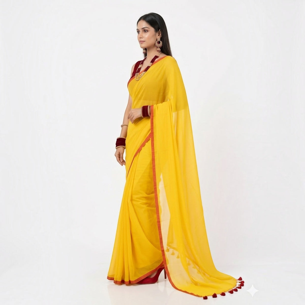 Yellow Plain Handwoven Cotton Saree