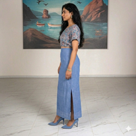 Sky Handwoven Cotton Long Skirt