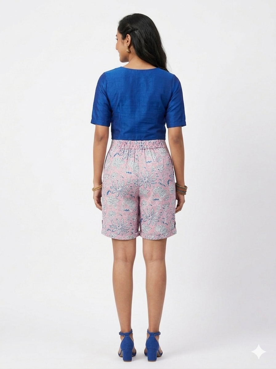 Pink Handblock cotton Shorts