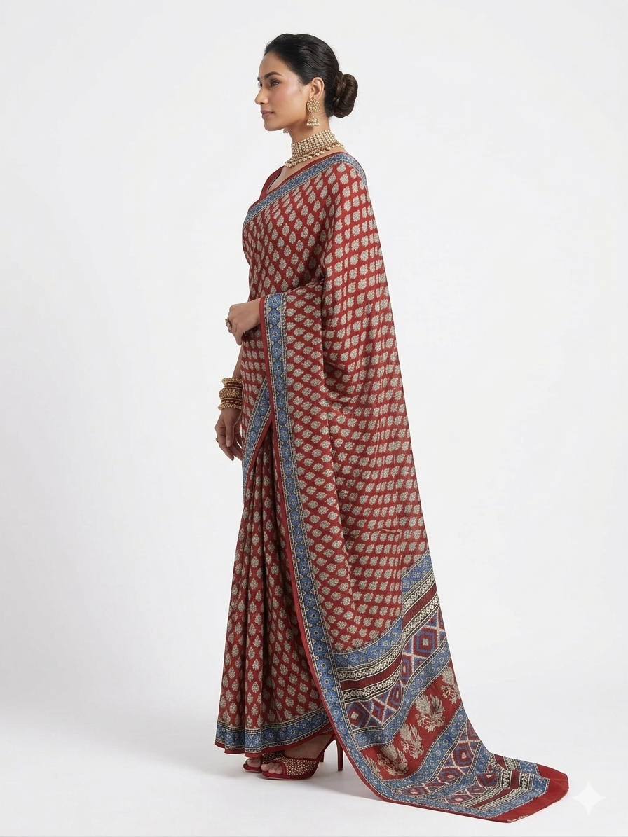 Maroon Ajrakh Modal Silk Saree