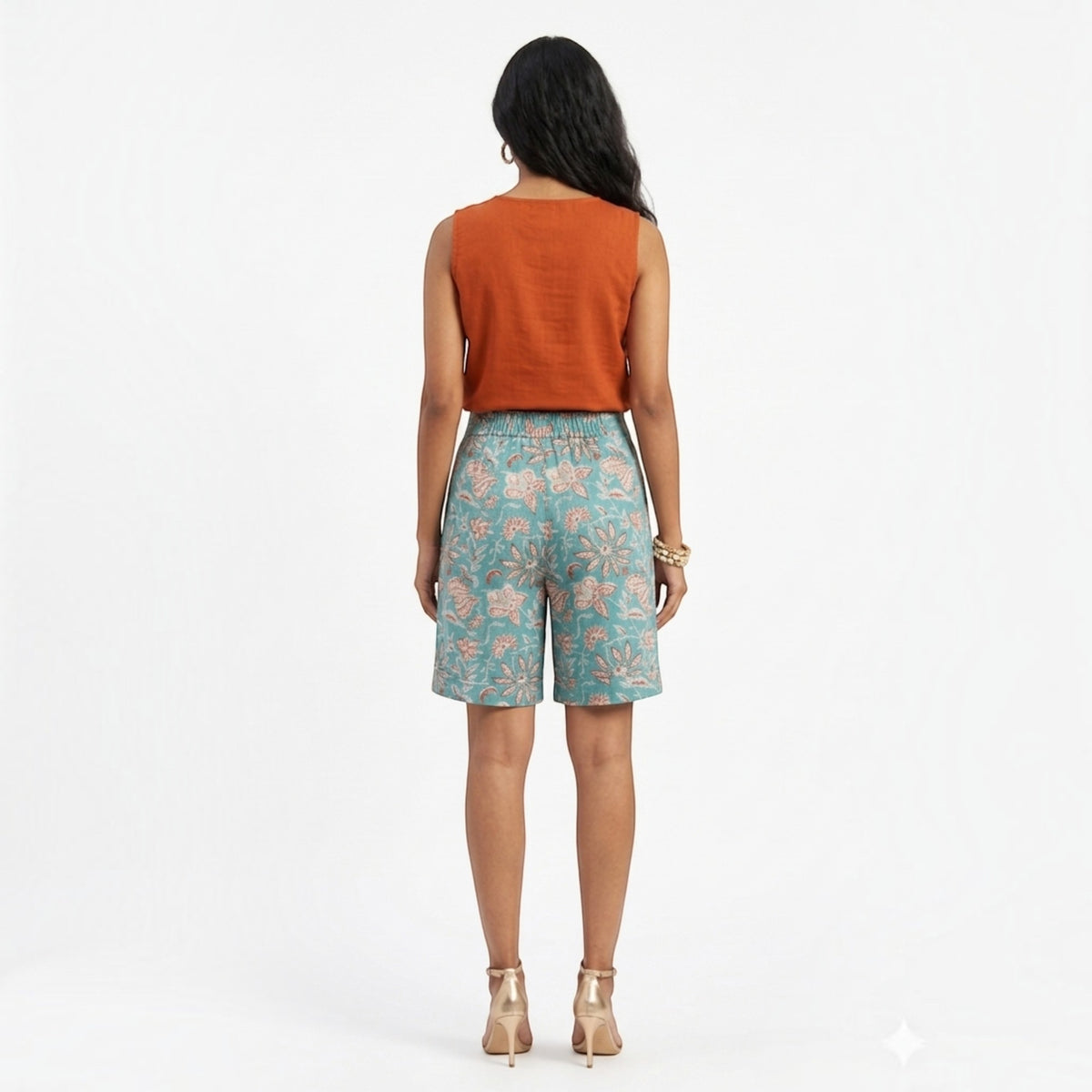 Sky Blue Handblock Cotton Shorts