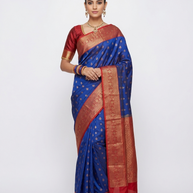 Blue Red Border Silk Saree