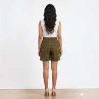 Green Ajrakh Handblock Cotton Shorts
