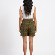 Green Ajrakh Handblock Cotton Shorts