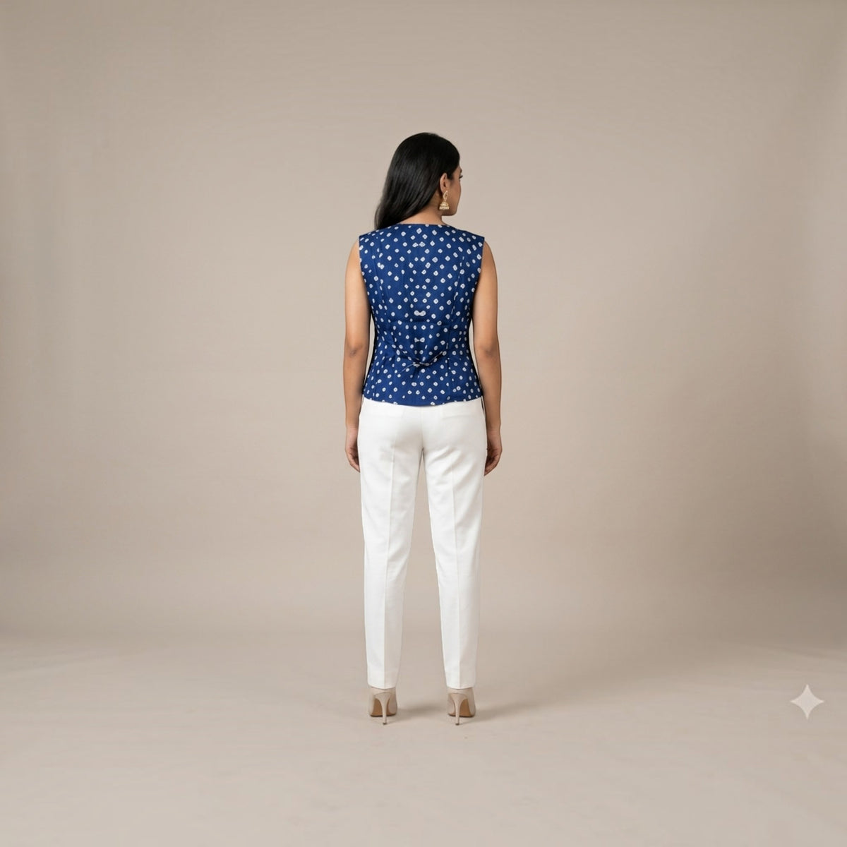 Blue Modal Silk Bandhej Waistcoat