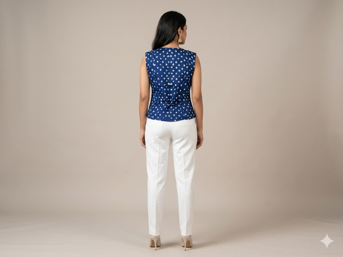 Blue Modal Silk Bandhej Waistcoat