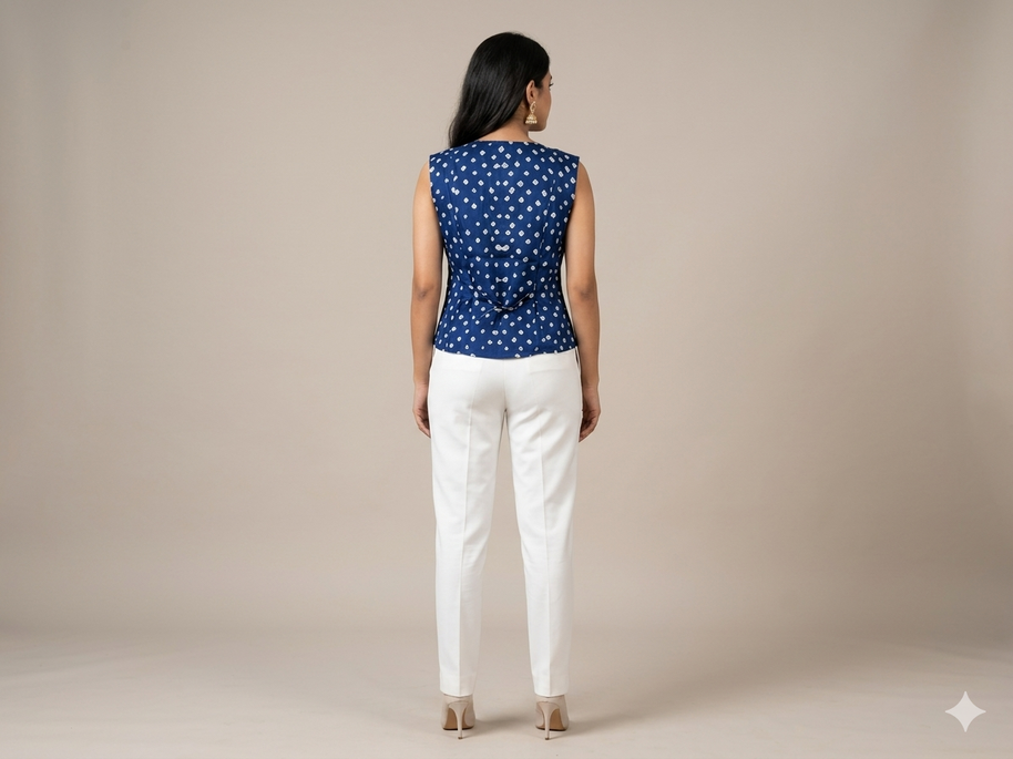 Blue Modal Silk Bandhej Waistcoat