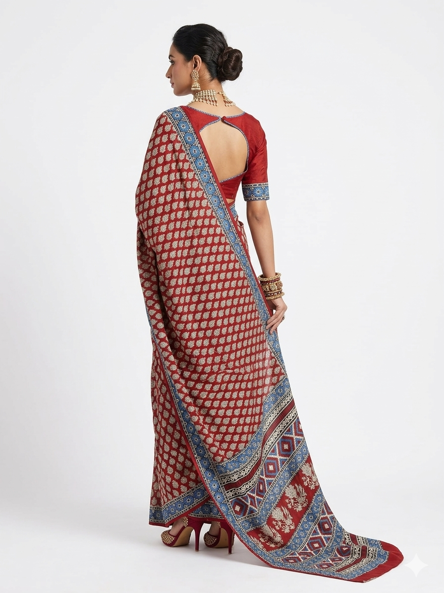 Maroon Ajrakh Modal Silk Saree