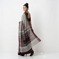 Grey Black Stripe Handwoven Cotton Saree