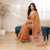 Yellow Red Handblock Kota Cotton Saree