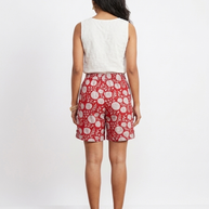 Red Handblock Cotton Shorts