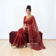 Dark Maroon Handblock Kota Cotton Saree