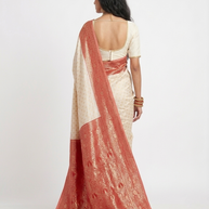 Cream Red Border Silk Saree