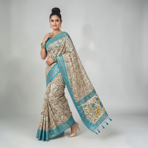 Cream Soft Litchi Silk Saree