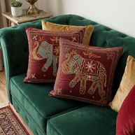 Maroon embroidery Cotton Cushion