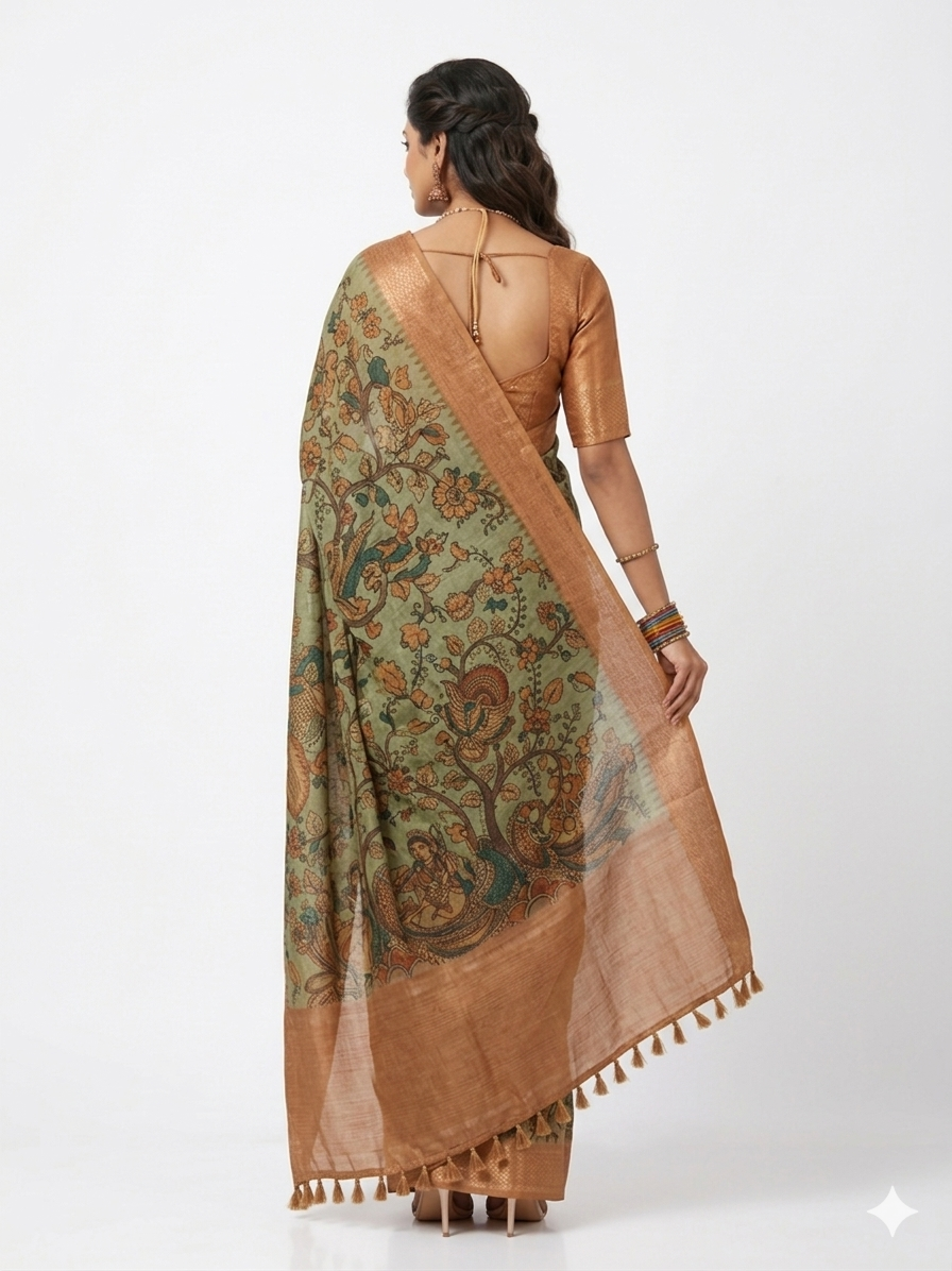 Green Kalamkari Silk Saree