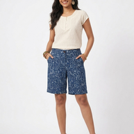 Blue Handblock Print Cotton Shorts