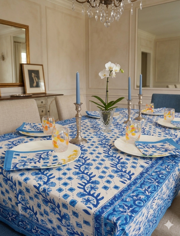 Handblock Print Cotton 6 Seater Rectangular Table Cover