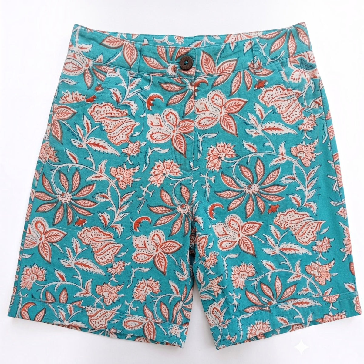 Sky Blue Handblock Cotton Shorts
