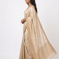 Light Brown Tussar Cutwork Silk Saree