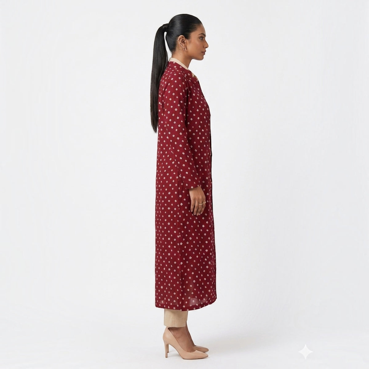 Rajwadi Maroon Bandhej Women’s Sherwani