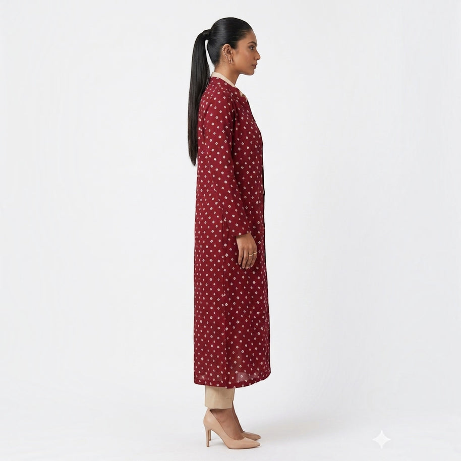 Rajwadi Maroon Bandhej Women’s Sherwani